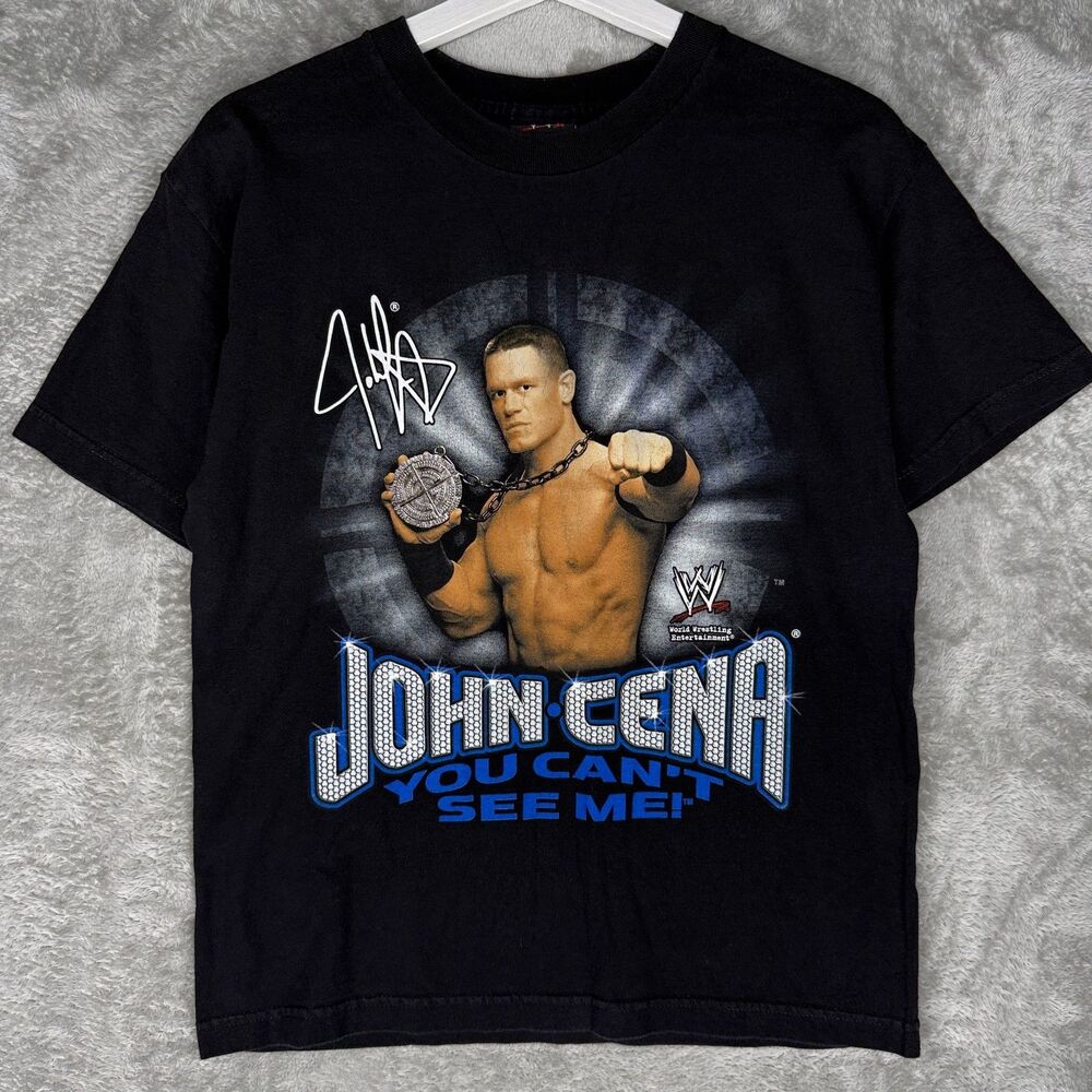 Vtg John Cena T-Shirt Mens Small Black You Cant See Me WWE Wrestling 2007 Hybrid